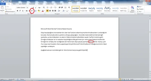 Microsoft Word’de Harf Üstüne Rakam Koyma