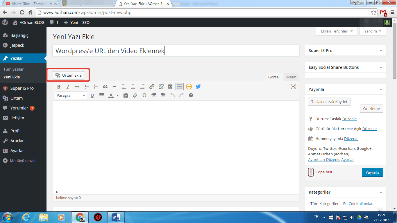 Wordpress’e URL’den Video Eklemek