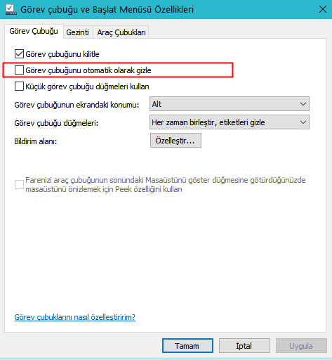 Windows 10’da Görev Çubuğu Nasıl Gizlenir?