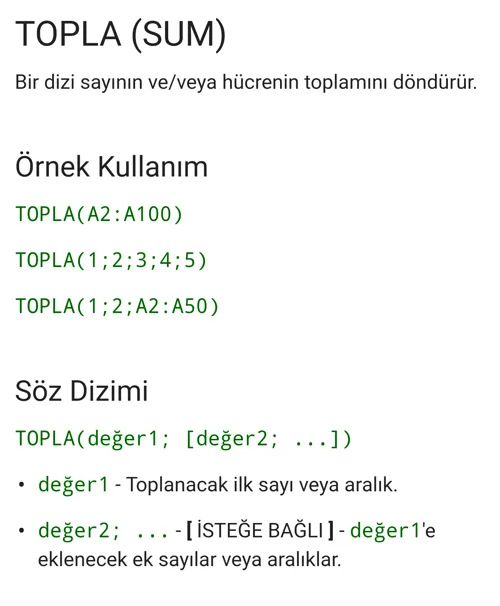 Google e-tablolar Formülleri ve Kullanımı