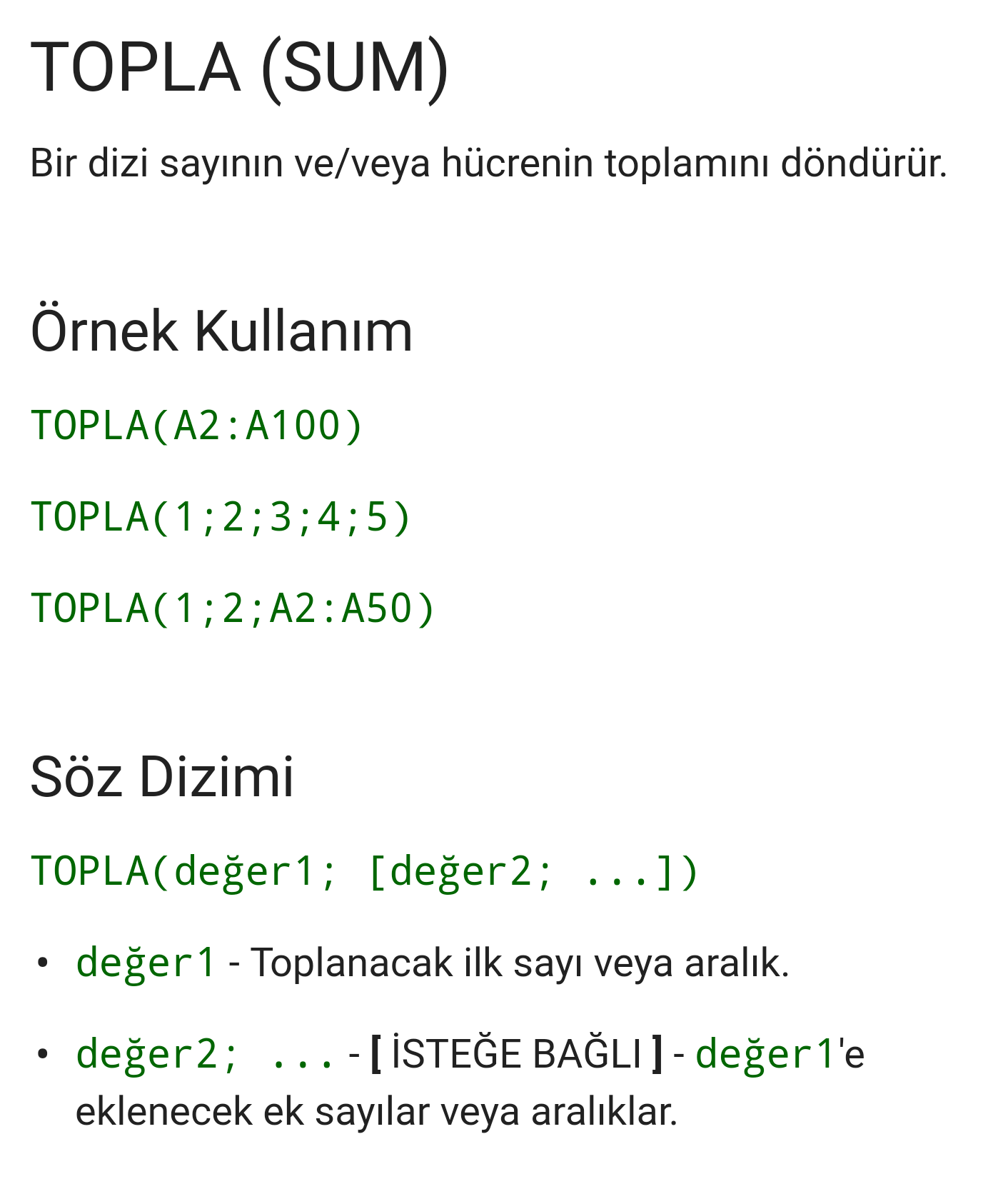 Google e-tablolar Formülleri ve Kullanımı