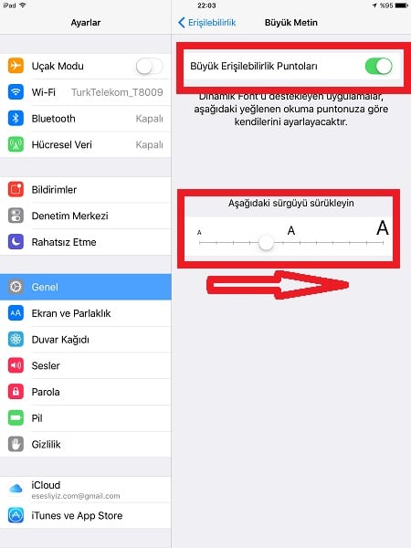 iOS Cihazlarda Yazı Boyutu Büyütme