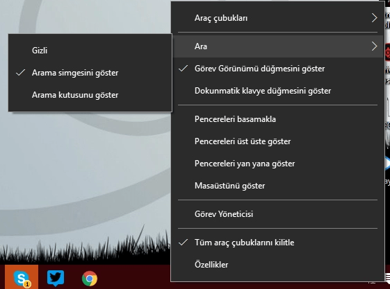 Windows 10'da Arama Butonunu Küçültmek windows 10 arama kutusu