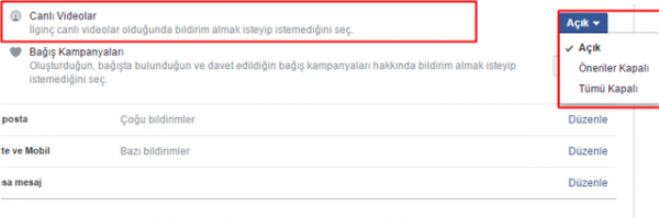 face book canlı yayın bildirimlerini kapatma