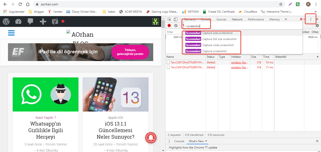 Chrome'da Tam Sayfa Ekran Görüntüsü Almak