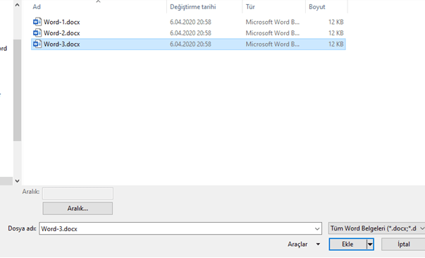 Word Belgelerini Birleştirme