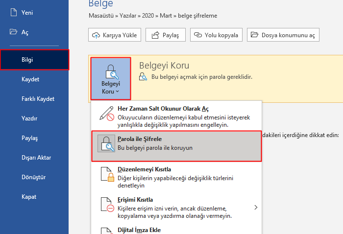 Office Dosyalarını Şifreleme
