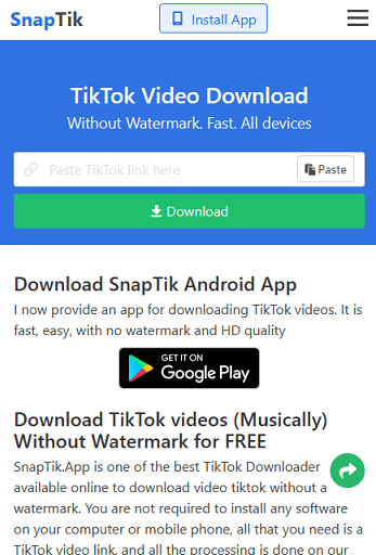 TikTok Filigransız Video İndirme - iOS ve Android İçin Tüm Yöntemler SnapTik internet sitesi
