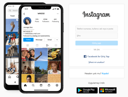 Instagram giriş ekranı