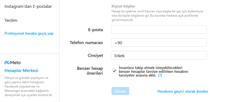Instagram hesap dondurma ekranı