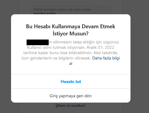 Silinen Instagram hesabını geri açma
