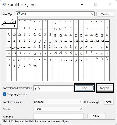 Klavyede Arapça besmele nasıl yazılır?